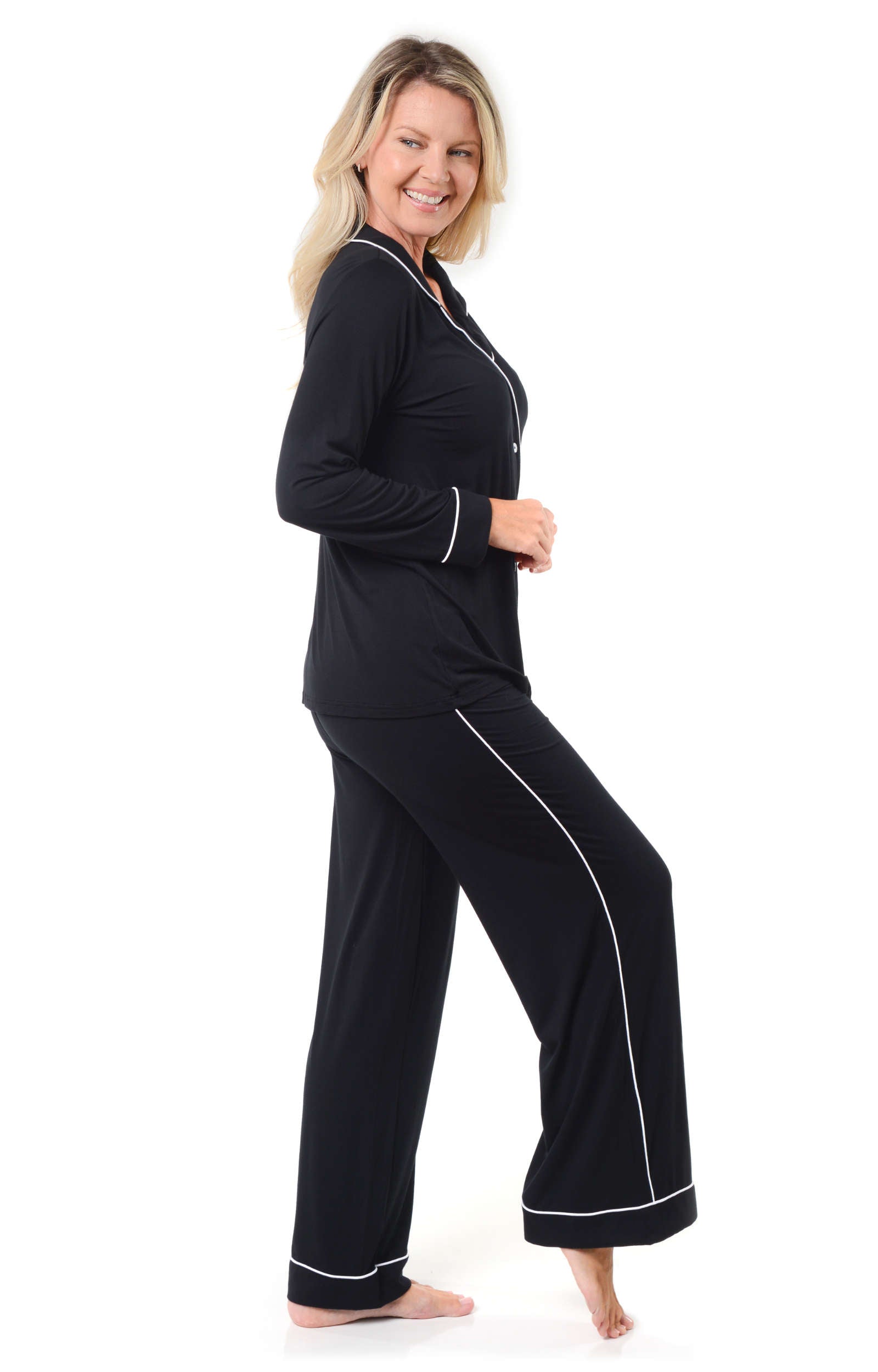 Womens Pajama Set 95% Cotton 5% Spandex Long Sleeve Sleepwear Top & Pants 2  Piece Pj's Set Turquoise XS - 2XL