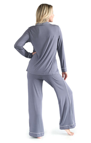 Women's Cool and Comfy Bamboo Pajamas Short Set with White Piping -  Sleepwear for Menapause - Shapeez Canada